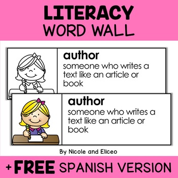 Preview of Literacy Word Wall Vocabulary + FREE Spanish