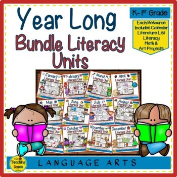 Preview of Year Long Literacy Units Bundle:  Monthly Student Activities & Centers