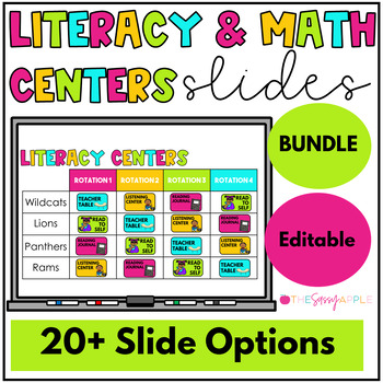 Preview of Literacy and Math Center Rotation Slides BUNDLE