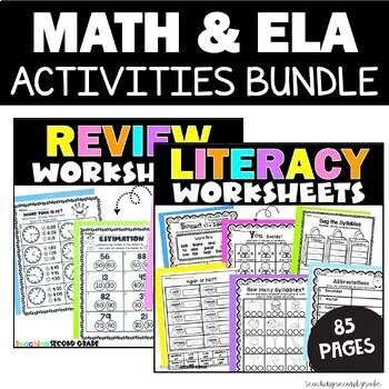 Preview of Math and Literacy Worksheets No Prep Morning Work for 1st and 2nd Grade Practice