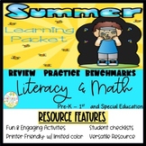 Literacy and Math Summer Learning Packet Pre k 1st Special