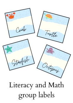 Preview of Literacy and Math group Labels - Square Labels - Under the sea - Editable