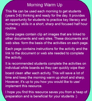 Preview of Literacy and Numeracy Morning Warm Up 3-6