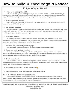 Preview of Literacy at Home Parent Conferences Handout - Middle School