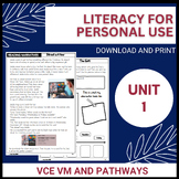 Literacy for personal use VCE Vocational Major Printables 