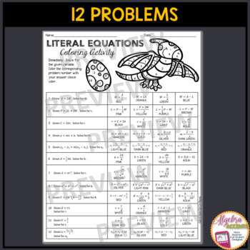 Writing Literal Equations Coloring Activity by Algebra Accents | TpT