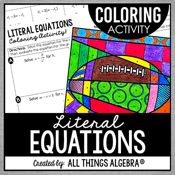 Preview of Literal Equations | Coloring Activity