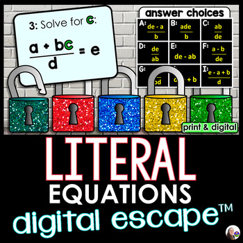 Preview of Literal Equations Digital Math Escape Room Activity