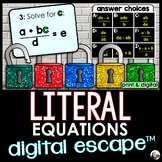 Literal Equations Digital Math Escape Room Activity