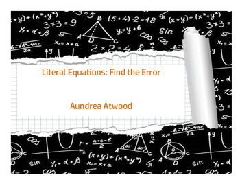 Preview of Literal Equations: Find the Error