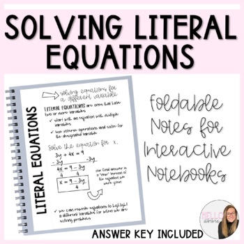 Preview of Literal Equations Foldable Notes for Interactive Notebooks