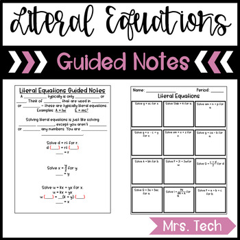 Preview of Literal Equations Guided Notes