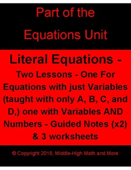 Preview of Literal Equations Mini-Unit - Two Lessons and Three Worksheets