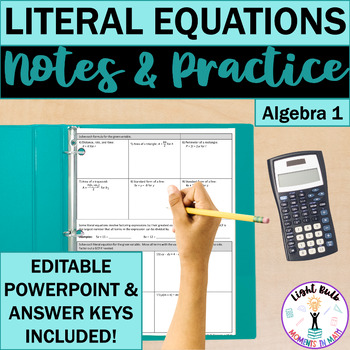 Preview of Solving Literal Equations Guided Notes and Worksheet