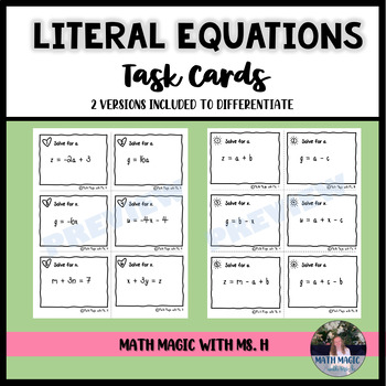 Preview of Literal Equations Printable Task Cards