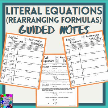 Preview of Literal Equations (Rearranging Formulas) Guided Notes