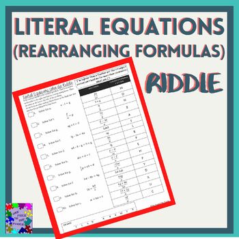 Preview of Literal Equations (Rearranging Formulas) Riddle Puzzle