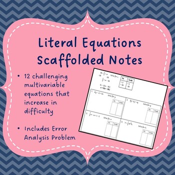 Preview of Literal Equations Scaffolded Notes