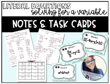Preview of Literal Equations * Solving for a Variable * Notes & Task Cards