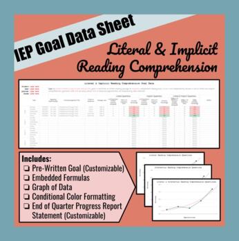 Preview of Literal & Implicit Reading Comprehension IEP Goal Data Sheet