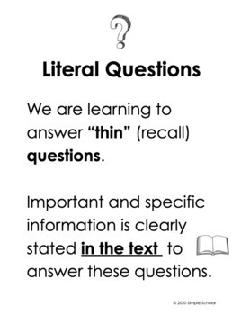 Preview of Literal Questions - Nonfiction (Unit 5)
