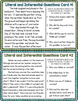 literal vs inferential comprehension task cards distance learning