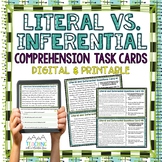 Literal Vs. Inferential Comprehension Task Cards | Digital and Printable