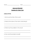 literal and inferential questions worksheets teaching resources tpt