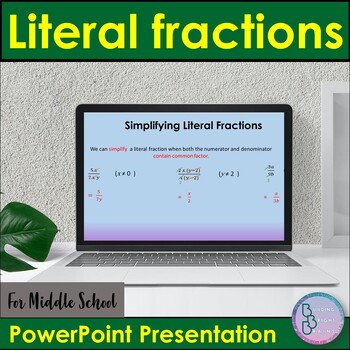 Preview of Literal Fractions | PowerPoint Presentation Math Lesson Middle School Algebra