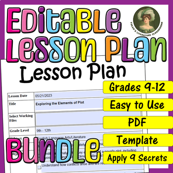 Preview of Literary Analysis Bundle : Editable Lesson Plan for High School