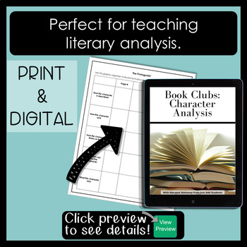 Literary Analysis Characterization Book Club Literature Circle Resource