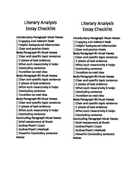 Preview of Literary Analysis Essay Checklist