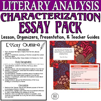 Preview of Literary Analysis Essay Outline Rubric Activities Characterization Worksheet PDF