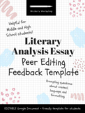 Literary Analysis Essay PEER EDITING Feedback Template