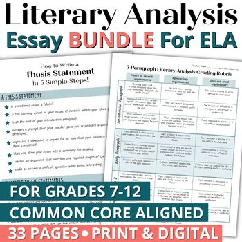 Preview of Literary Analysis Essay Writing Bundle for Middle School and High School ELA ESL