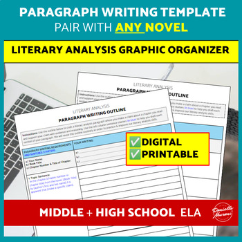 Preview of Literary Analysis Graphic Organizer Paragraph Writing Template Outline