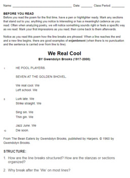 we real cool poem analysis line by line