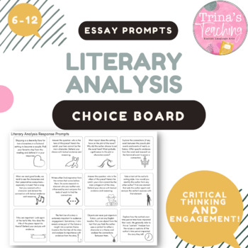 Preview of Literary Analysis Essay Prompt Sheet, Critical Thinking, Close Reading, Engaging