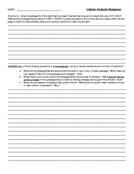 Literary Analysis Response Template by Moore ELA | TpT