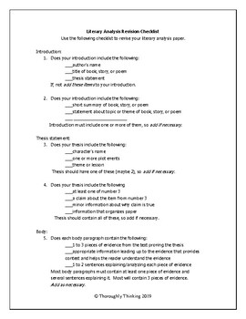 literary analysis essay revision checklist