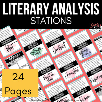 Preview of Literary Analysis Stations for any Novel, Story + Text - High School ELA Lessons
