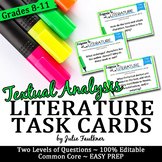 Literary Analysis Task Cards, Response to a Text, Analysis