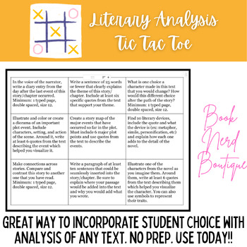 Preview of Literary Analysis Tic Tac Toe - Use with Any Novel in Middle or High School!