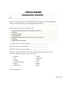 Preview of Literary Analysis Writing Checklist