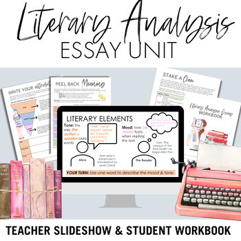 Preview of Literary Analysis Essay Writing Unit: Teacher Slides and Student Essay Workbook