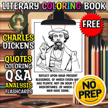 Preview of Charles Dickens Literary Coloring Page & Quote Sub Plan