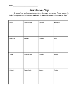 Preview of Literary Device Bingo