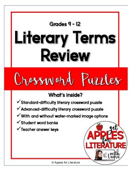 Preview of Literary Terms Review Crossword Puzzle For ELA 9 - 12th Grades