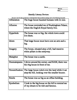 Literary Device Examples by My Name Isn't Miss | TpT