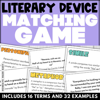 Preview of Literary Device Matching Game - Poetic Device Game Cards with Examples - Poetry